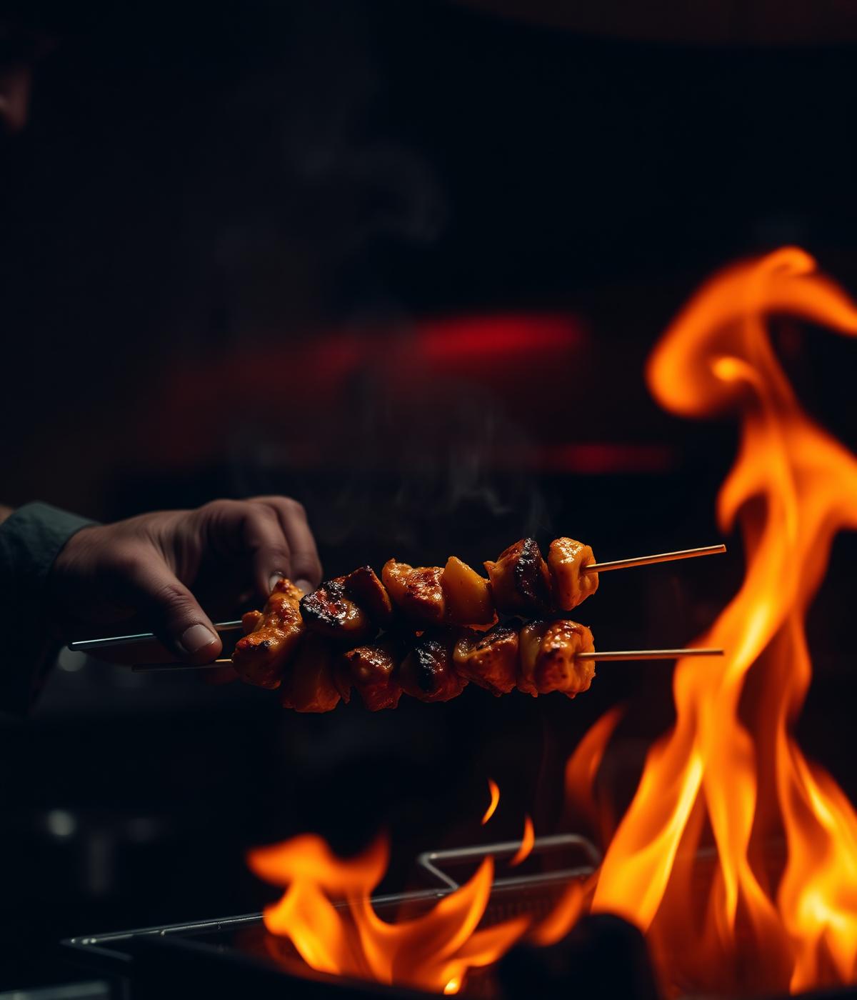 Chef grilling over open flame